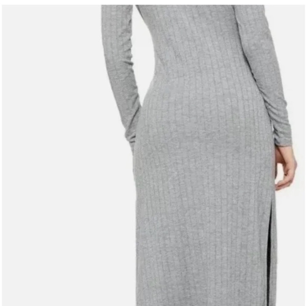 NWT Topshop Classic Rib Knit Wrap Midi Dress Tie waist Grey Size 6 - Picture 4 of 12
